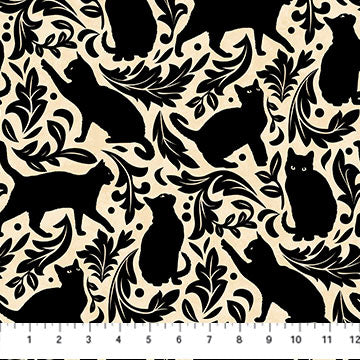 Hallow's Eve - Cream Black Cat Damask