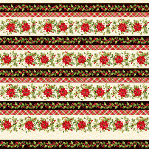 Holly Berry Park  - Cream Holly Berry Border Stripe