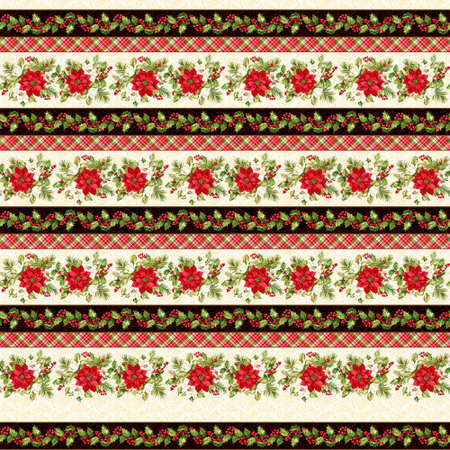 Holly Berry Park  - Cream Holly Berry Border Stripe