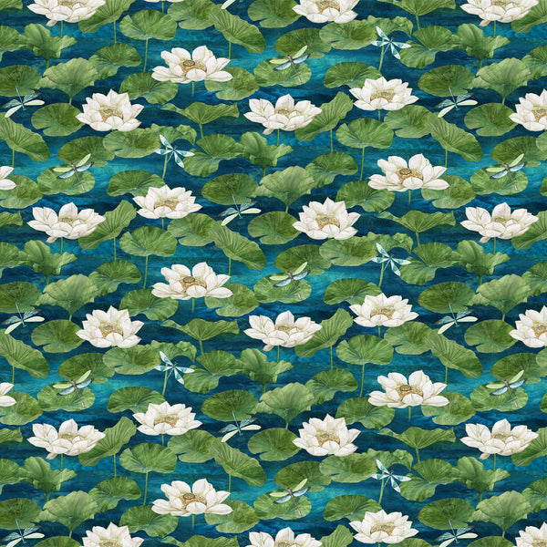 Tranquil Waters - Dark Blue Multi Water Lilies