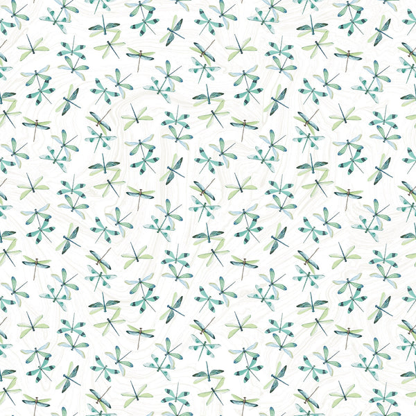 Tranquil Waters - White Multi Dragonflies