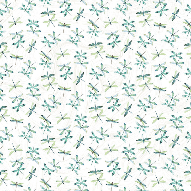 Tranquil Waters - White Multi Dragonflies