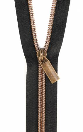 Black #5 Nylon Antique Coil Zippers: 3 Yards with 9 Pulls