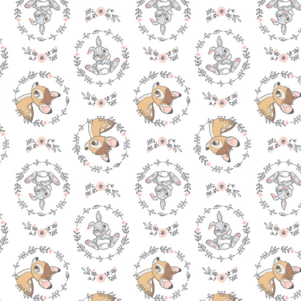 Bambi & Thumper - White Wreath Flannel